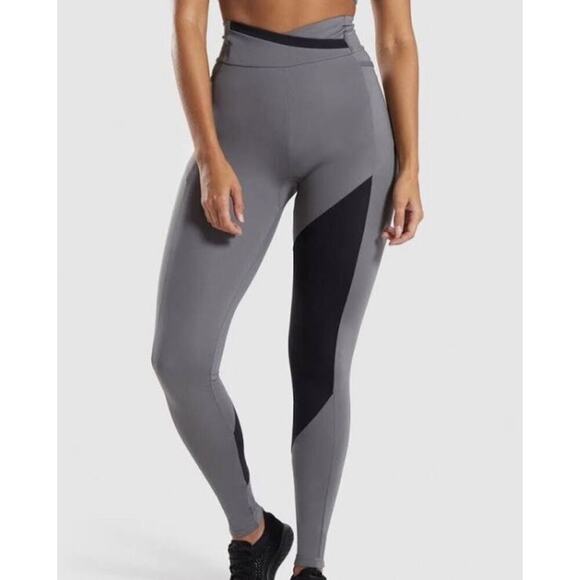 Gymshark Asymmetrical Gray Black Leggings S Small Booty Contour Colorblock Pants - Picture 2 of 7